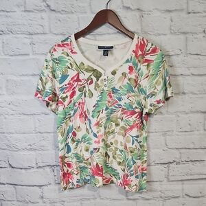 Karen Scott Vibrant Watercolor Leaf Print Short Sleeve Tee